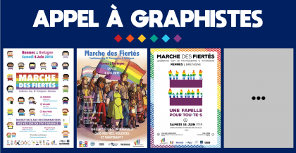 Les affiche de la Marche des Fiertés des 3 années précédentes et des points de suspension